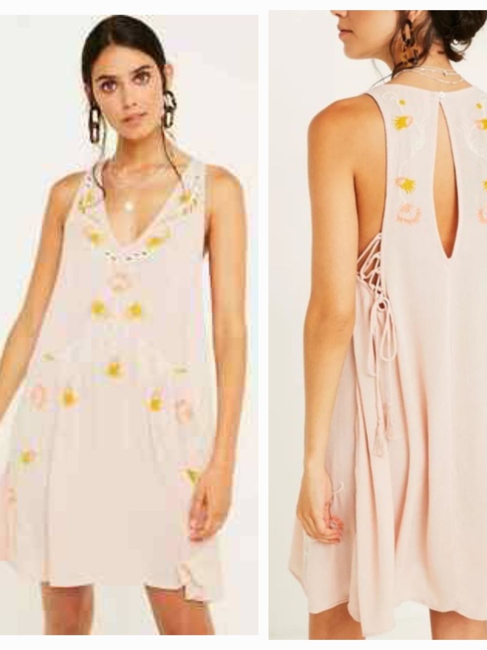 Free People Aedelaide Women's Light Pink Embroidered Sleeveless V-Neck Dress XS